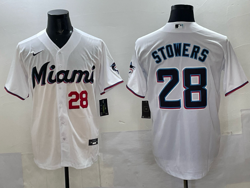 2025 Miami Marlins #28 Stowers white Nike MLB Jersey 005